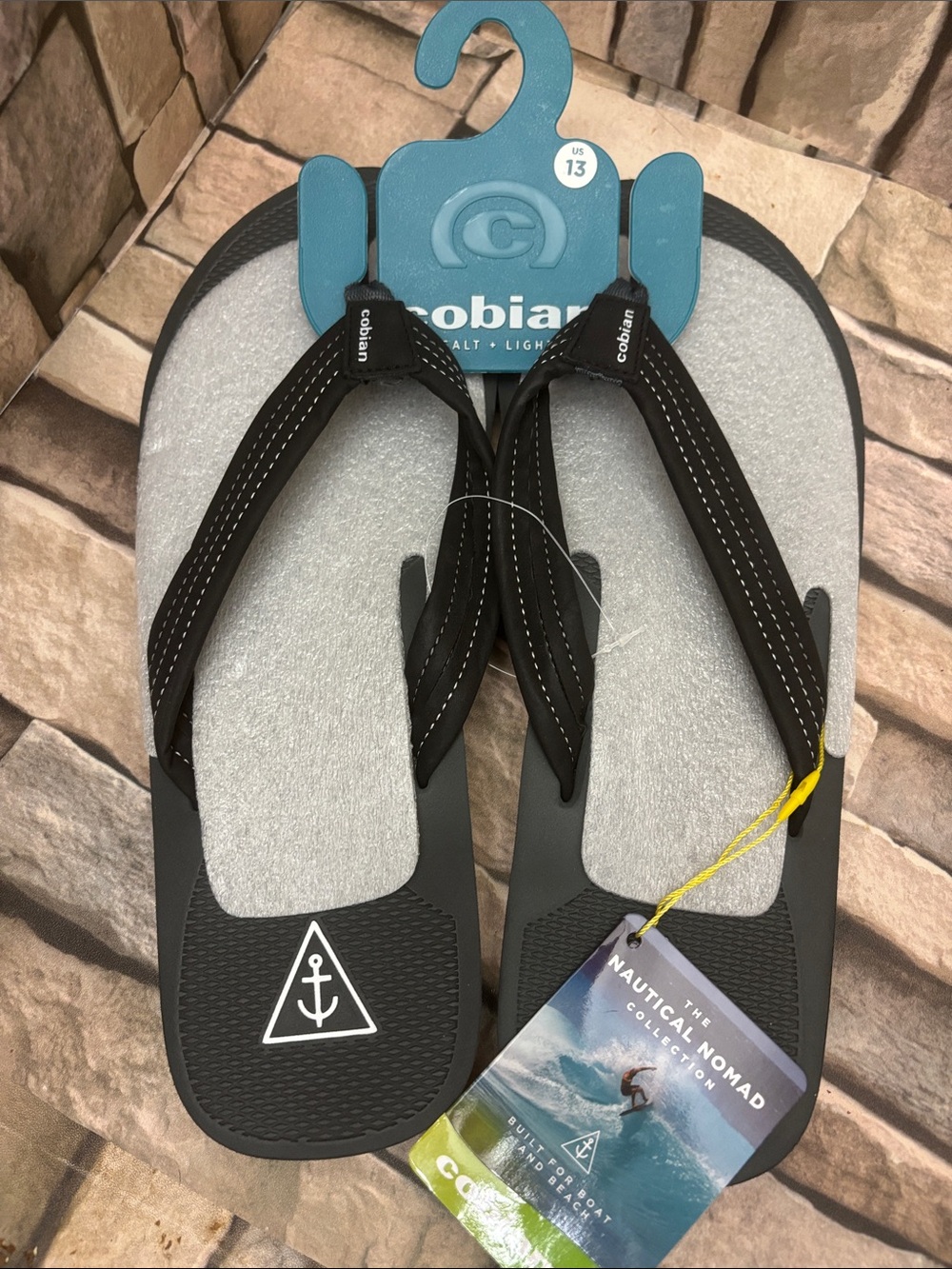 NEW Cobian Men's Anchor flip-flops featuring black straps Sz 13
